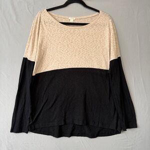J Crew Womens Long Sleeve Colourblock Top Size L Cream Black Basic Lightweight